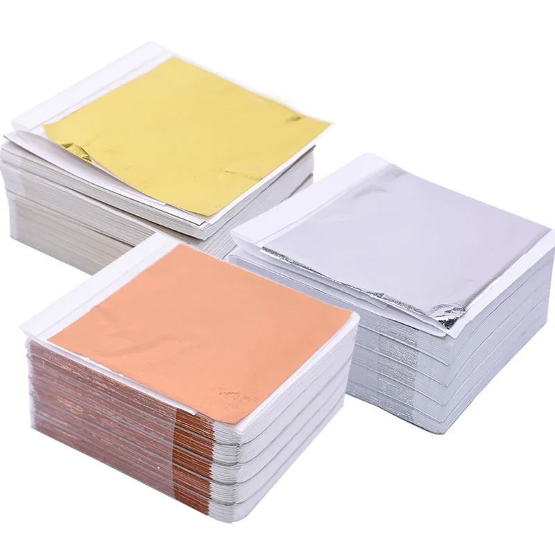 Art Craft Leaves - กระดาษฟอยล์ทองแดงเคลือบทองคำขาว 100 ชิ้น สำหรับตกแต่งเล็บ งานแต่งงาน งานปาร์ตี้