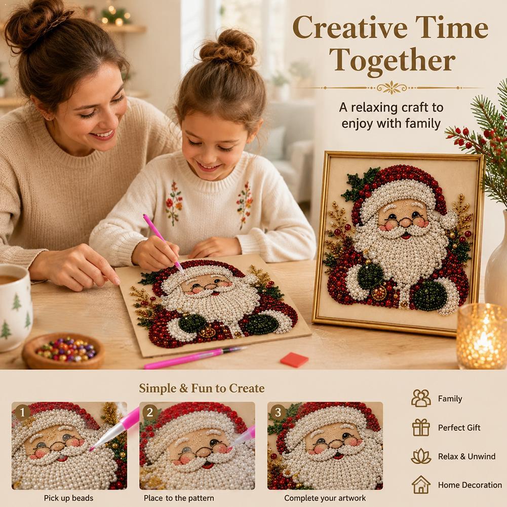 Art Craft For Christmas - ชุดงานฝีมือ DIY ภาพปักลูกปัดรูปซานตาคลอสคริสต์มาส พร้อมกรอบตกแต่งผนัง ของขวัญคริสต์มาสสำหรับเด็กและผู้ใหญ่