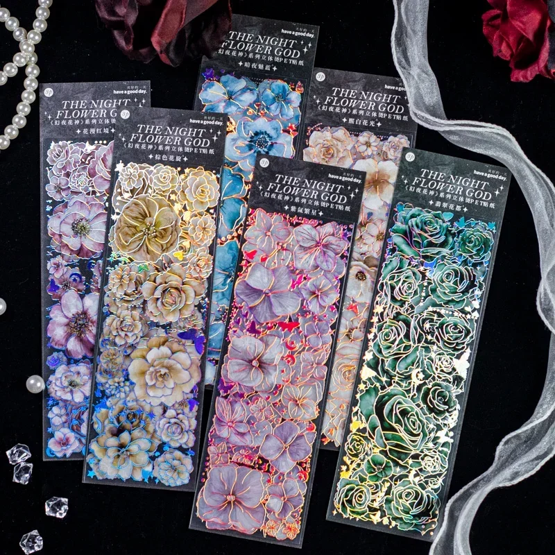 Art Craft Stationery - 3 ชิ้น/แพ็ค สติกเกอร์ลายดอกไม้ สติกเกอร์ตกแต่งสวยงาม สำหรับสมุดภาพ สมุดบันทึก