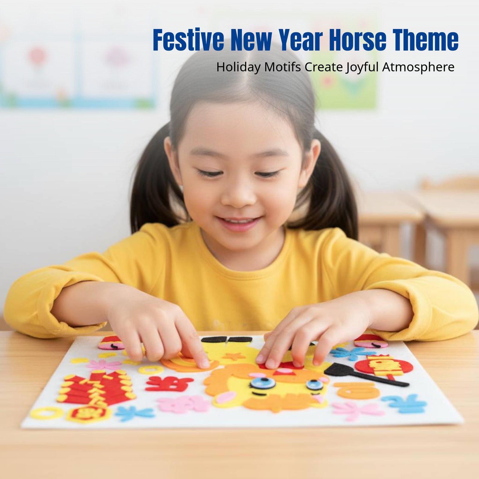 Art Craft Horse - สติกเกอร์ศิลปะผ้า DIY ปีใหม่ 2026 ชุดงานฝีมือสร้างสรรค์ ธีมปีม้า