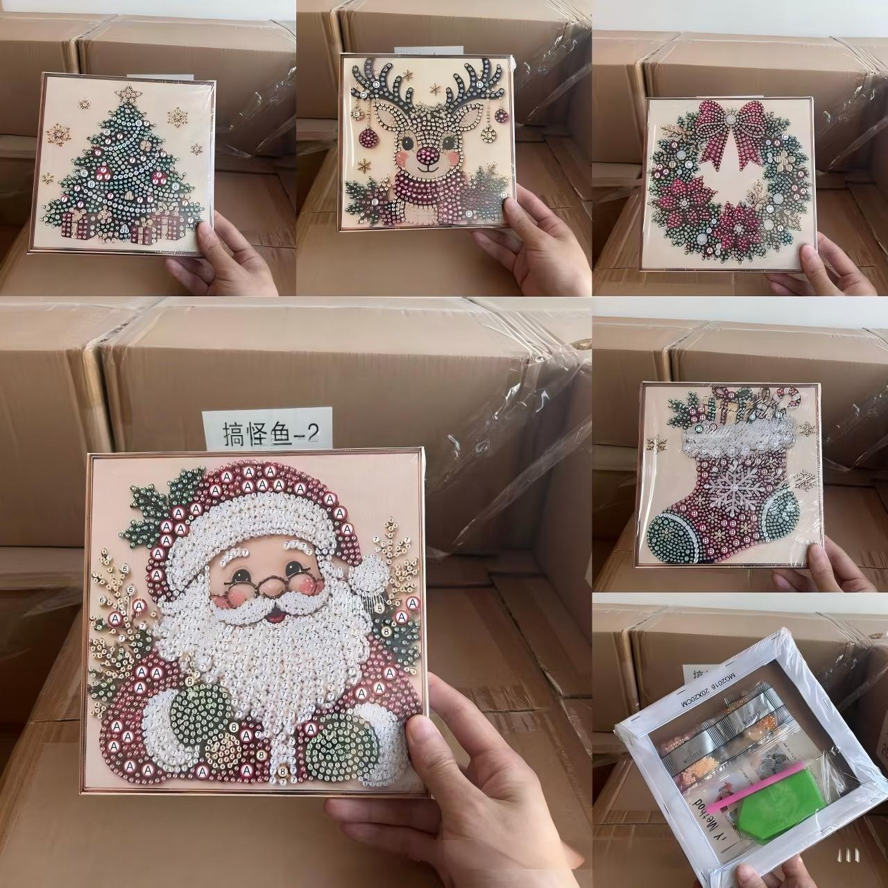 Art Craft For Christmas - ชุดอุปกรณ์ศิลปะภาพวาดเพชรไข่มุกคริสต์มาสพร้อมกรอบ ชุดงานฝีมือประดับลูกปัดไข่มุก DIY สำหรับผู้ใหญ่และผู้เริ่มต้น ตกแต่งผนังบ้าน ของขวัญสำหรับงานปาร์ตี้