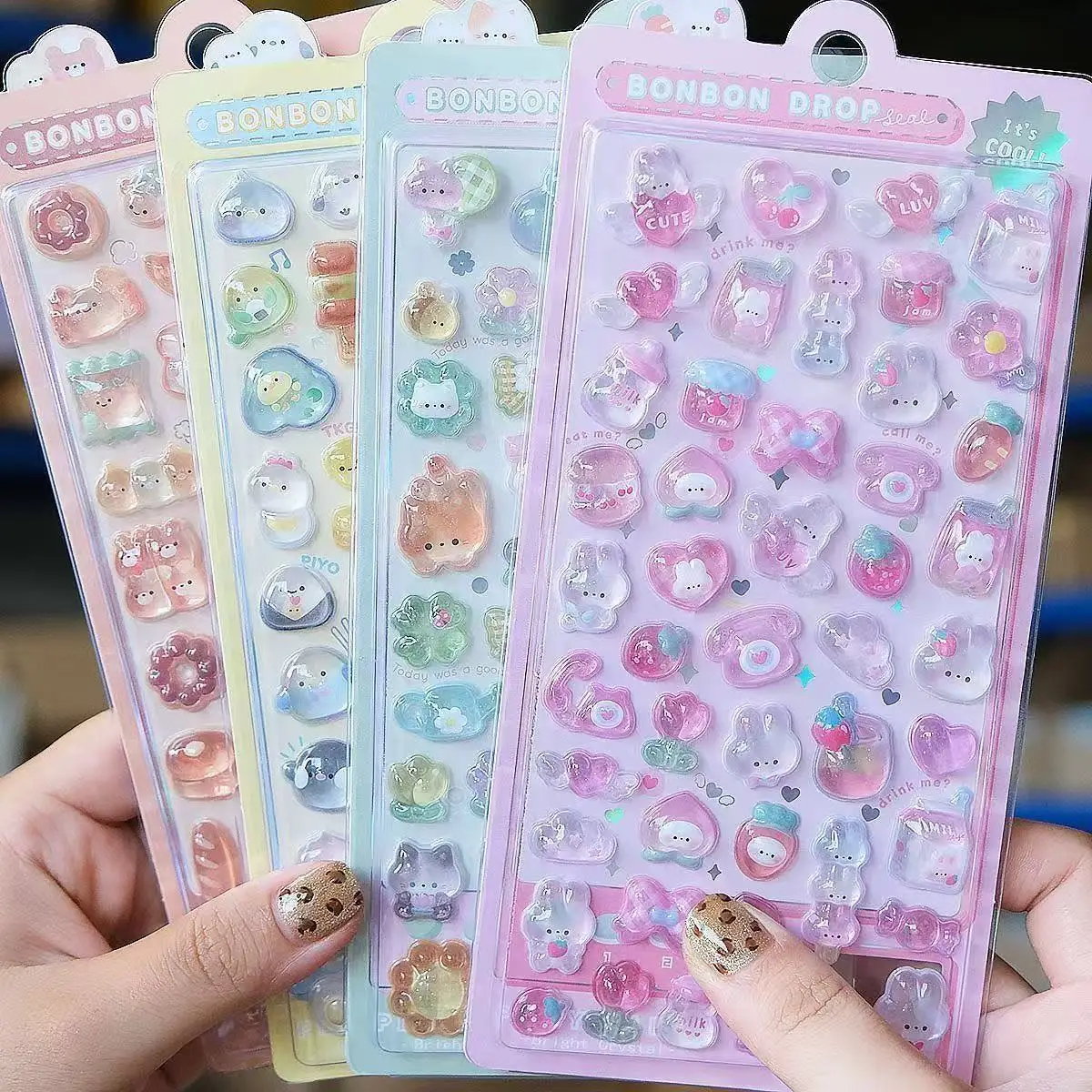 Artwork Craft - สติ๊กเกอร์เรซิน 3D ลายการ์ตูนน่ารักแบบใส ประดับประดาด้วยประกายแวววาว เหมาะสำหรับตกแต่งสมุดภาพ เคสโทรศัพท์