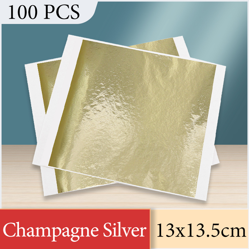 Art Craft Furniture - 13x13.5 ซม.แชมเปญเงินฟอยล์กระดาษ Gold Leaf แผ่นศิลปะเฟอร์นิเจอร์ตกแต่งเล็บภาพวาด Gilding