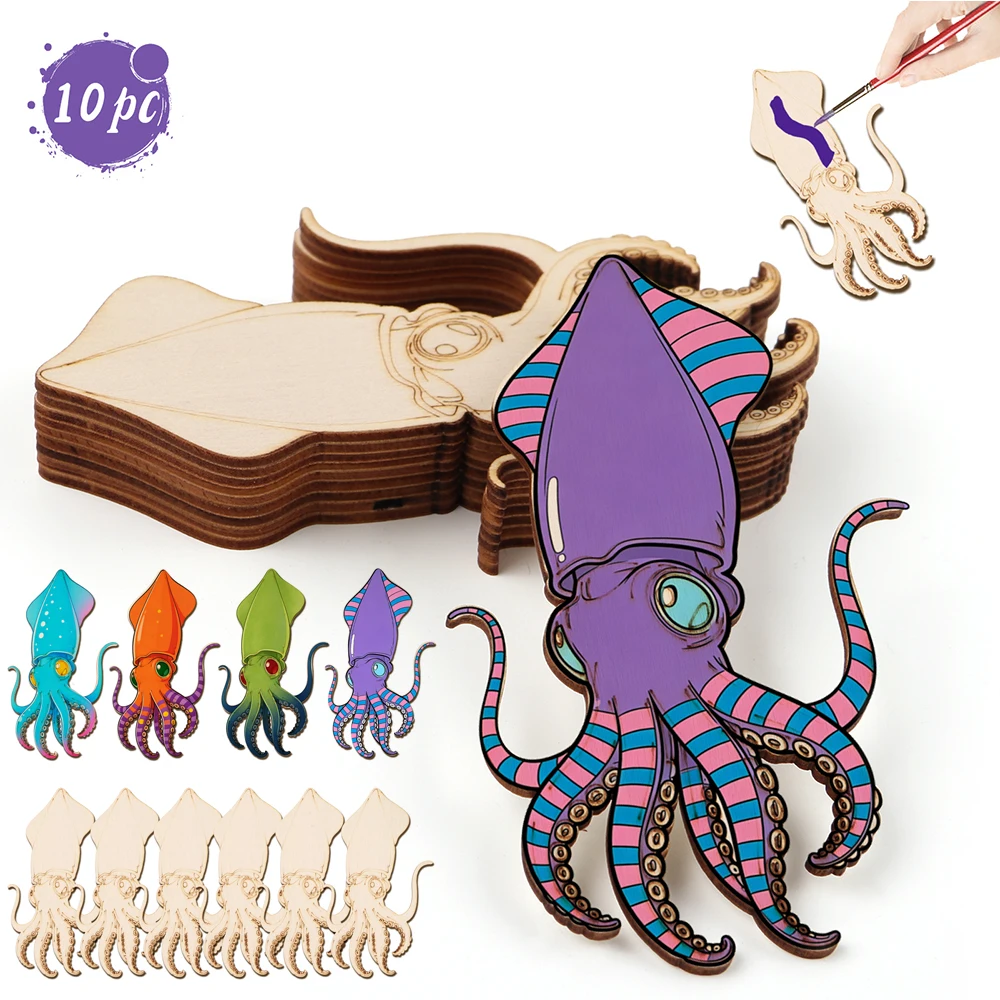Art Craft And - ชุดงานฝีมือไม้รูปปลาหมึกยักษ์ 10 ชิ้น/ชุด สำหรับตกแต่งแขวนผนัง งาน DIY