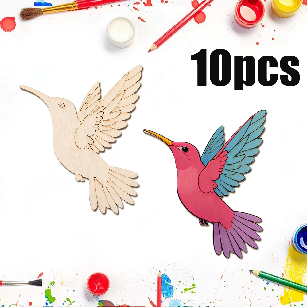 Art Craft And - ชุดงานฝีมือไม้รูปสัตว์และนก 10 ชิ้น แบบยังไม่เสร็จสมบูรณ์ สำหรับทำของตกแต่งแขวนผนัง งานศิลปะ