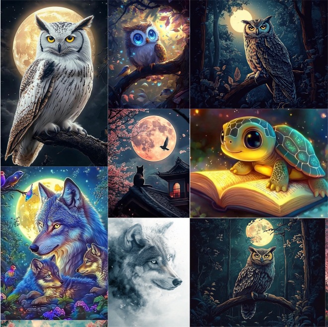 Art Craft Night - ชุดภาพวาดเพชร Night Owl with Full Moon,