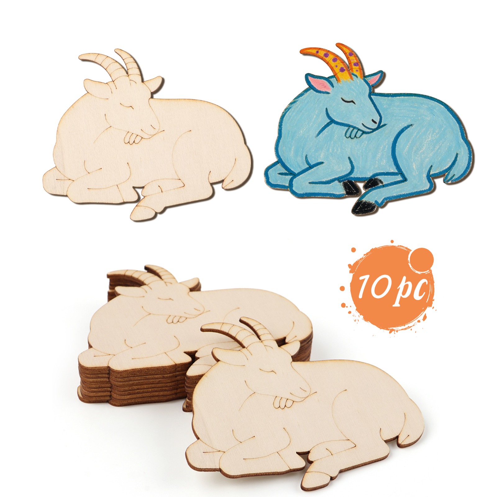 Art Craft And - ชุดงานฝีมือไม้แกะสลักรูปแกะ 10 ชิ้น/ชุด สำหรับทำของตกแต่งแขวนผนัง งานศิลปะ DIY