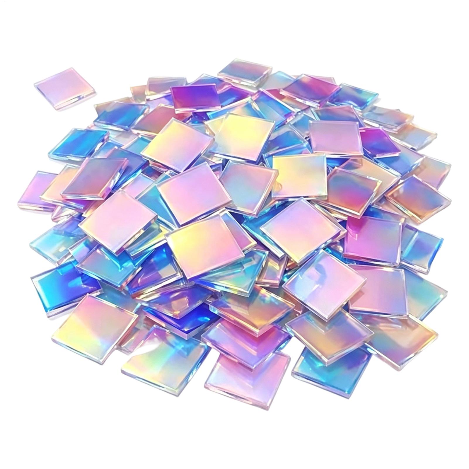 The Art And Craft Of Jewelry - แผ่นอะคริลิกขนาดเล็ก 100 ชิ้น แผ่นอะคริลิกโฮโลแกรมสีรุ้ง รูปทรงสี่เหลี่ยมจัตุรัสขนาดเล็ก บล็อกสองด้าน