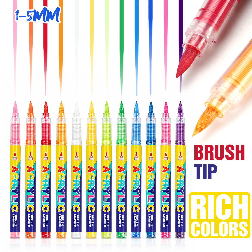 12 สีอะคริลิคชุดปากกาแปรงมาร์ก - Art Craft Stationery บทวิจารณ์และราคา