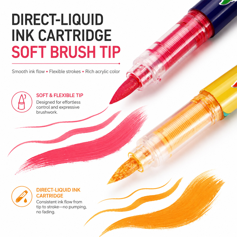 12 สีอะคริลิคชุดปากกาแปรงมาร์ก - Art Craft Stationery บทวิจารณ์และราคา