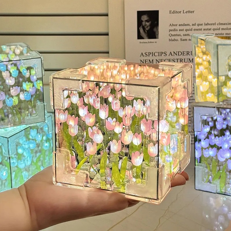 โคมไฟทรงลูกบาศก์กระจกทิวลิปแบบ - Art Craft Night บทวิจารณ์และราคา