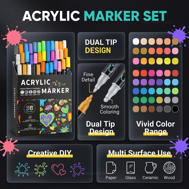 ชุดปากกาสีอะคริลิคสองหัวสำหรับ - Art Craft Stationery บทวิจารณ์และราคา